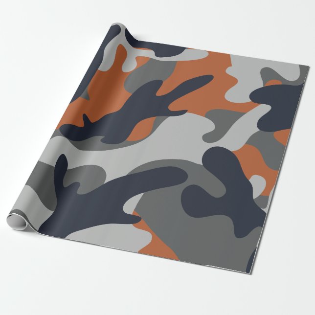 Papel De Regalo Estilo de camuflaje naranja, negro y gris (Desenrollado)