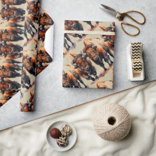 Papel De Regalo Estilo de color de agua Bison Búfalo Arte de patró