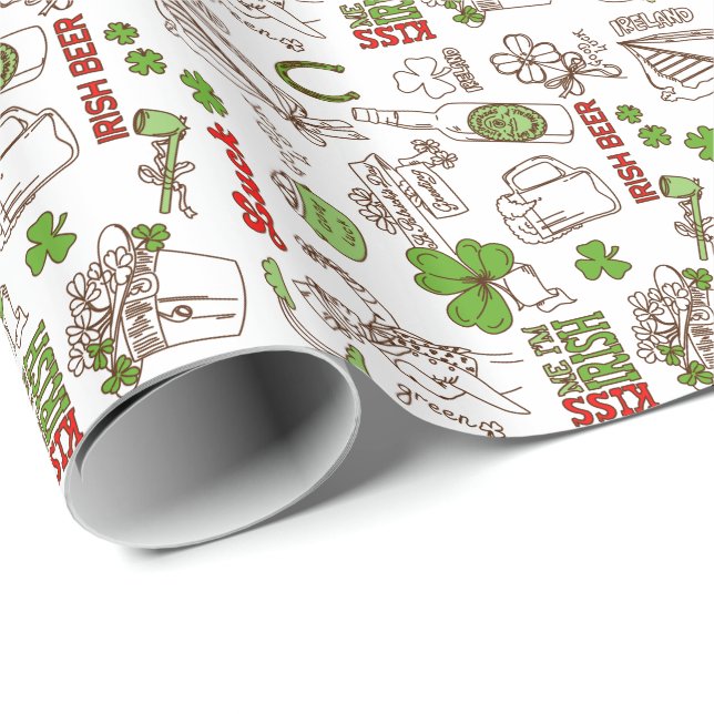 Papel De Regalo Estilo de doodle de Ilustracion Cute St Patrick (Esquina del rollo)