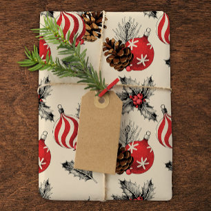 Papel De Regalo Estilo de época rojo Ornamentos navideños Rústicos