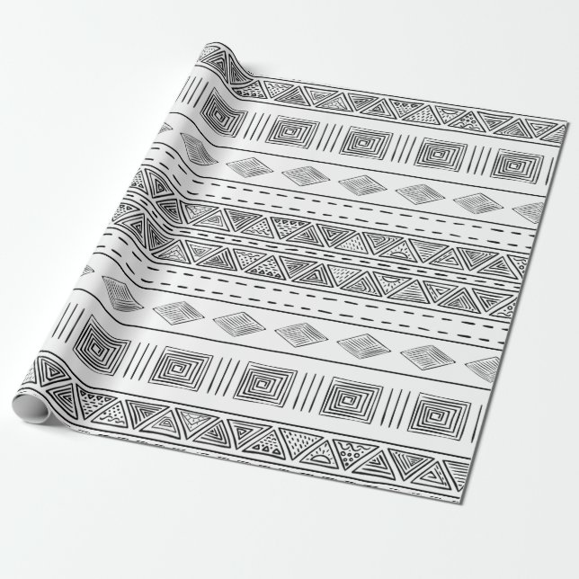 Papel De Regalo Estilo de manto blanco tribal moderno geométrico (Desenrollado)