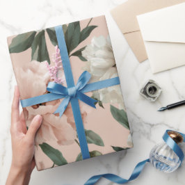 Papel De Regalo Estilo floral blanco de peonía con rubor femenino