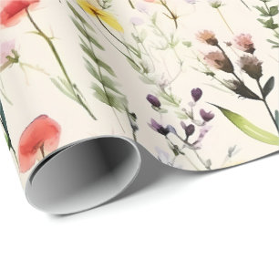 Papel De Regalo Estilo floral Cottagecore de pradera de flores sil