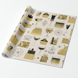 Papel De Regalo Estilo geométrico amarillo dorado negro en cumplea