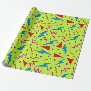 Papel De Regalo Estilo geométrico Memphis de los 80 y 90 amarillo 