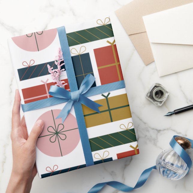 Papel De Regalo Estilo geométrico rosado verde rojo en Navidades (Regalar)