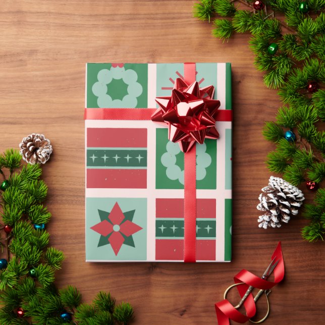 Papel De Regalo Estilo geométrico verde rojo en Navidades (Regalo de vacaciones)
