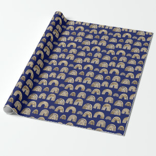 Papel De Regalo Estilo Glam Gold Patrón Arcoiris Moda Azul