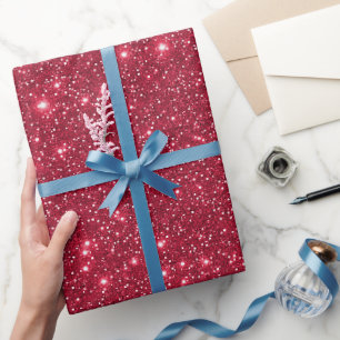 Papel De Regalo Estilo Glam Rojo Profundo Brillante Falso Brillo F