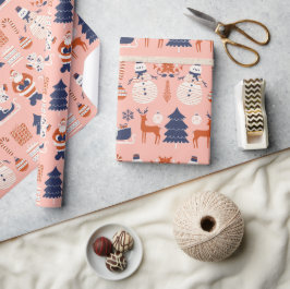 Papel De Regalo Estilo ilustrativo azul rosado en Navidades