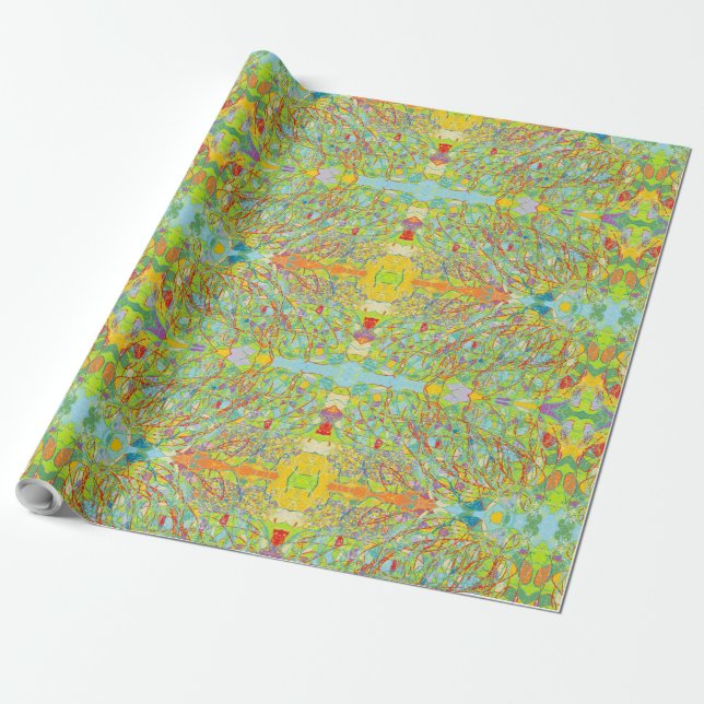 Papel De Regalo Estilo indio oriental verde con arte abstracto (Desenrollado)