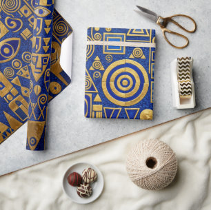 Papel De Regalo Estilo Klimt Azul+Oro Renacimiento Egipcio