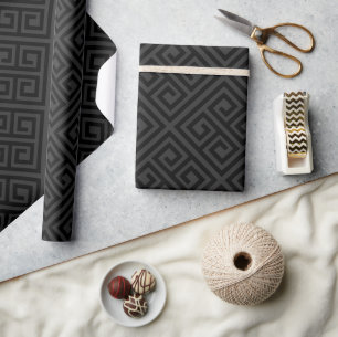 Papel De Regalo Estilo Mod Gris/Negro Patrón Griego Sin Costuras