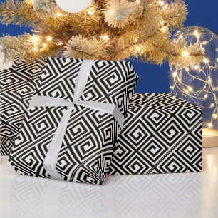 Papel De Regalo Estilo Mod Marfil/ Negro Patrón Griego Sin Costura