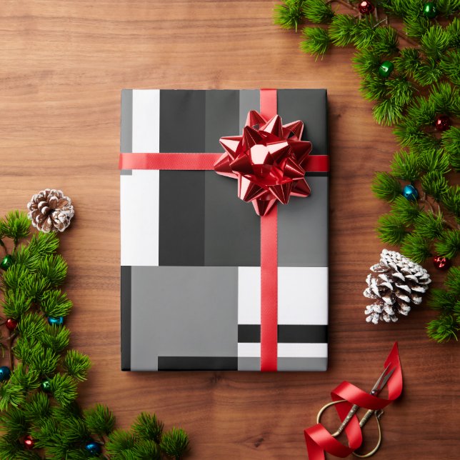 Papel De Regalo Estilo Mondrítico Negro Y Blanco Resumen Geométric (Regalo de vacaciones)