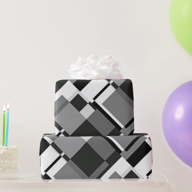 Papel De Regalo Estilo Mondrítico Negro Y Blanco Resumen Geométric (Regalos de fiesta)