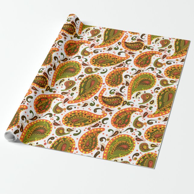 Papel De Regalo Estilo Retro Brillante Otoño Paisley You Personali (Desenrollado)
