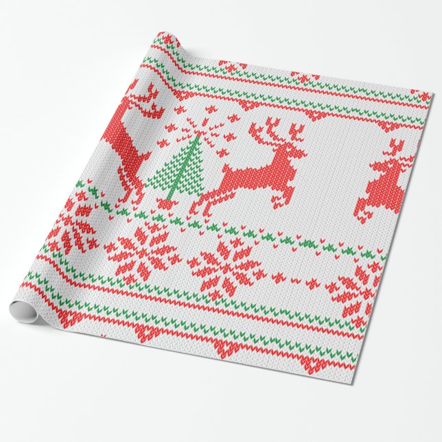 Papel De Regalo Estilo rojo blanco del suéter del navidad del (Desenrollado)