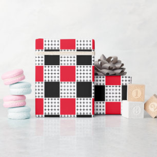 Papel De Regalo Estilo rojo y negro moderno a cuadros