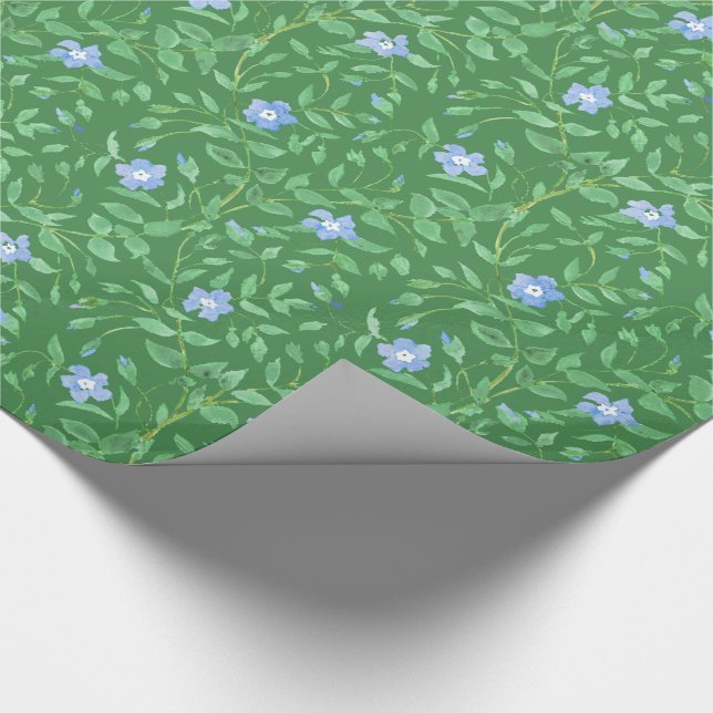 Papel De Regalo Estilo rural verde oscuro azul del bígaro floral (Esquina)