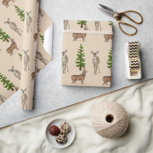 Papel De Regalo Estilo rústico patrón de ciervo y abeto 