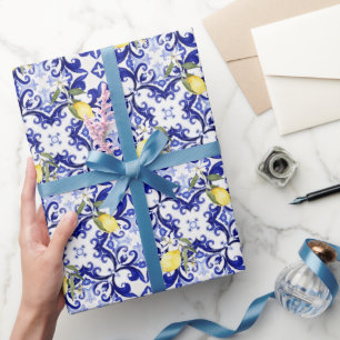Papel De Regalo Estilo siciliano, limones, majólica