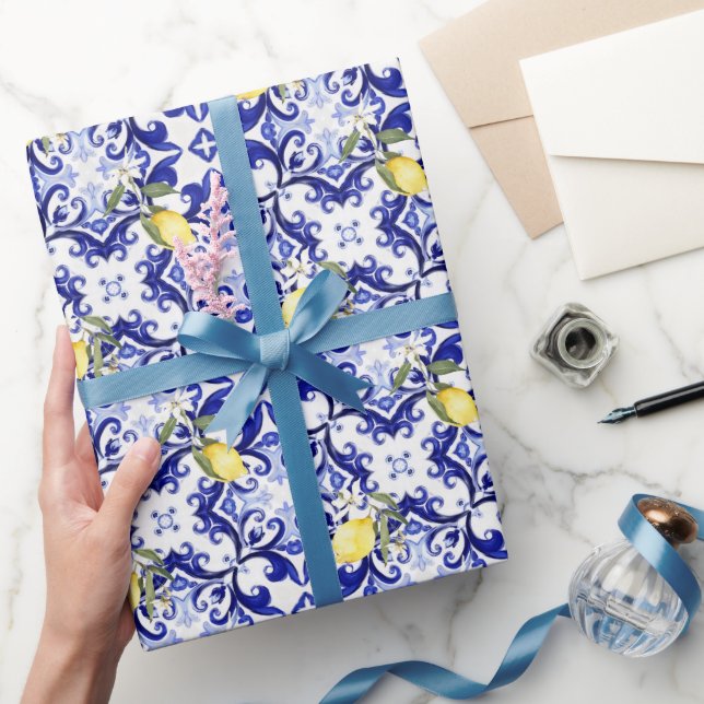 Papel De Regalo Estilo siciliano, limones, majólica (Regalar)