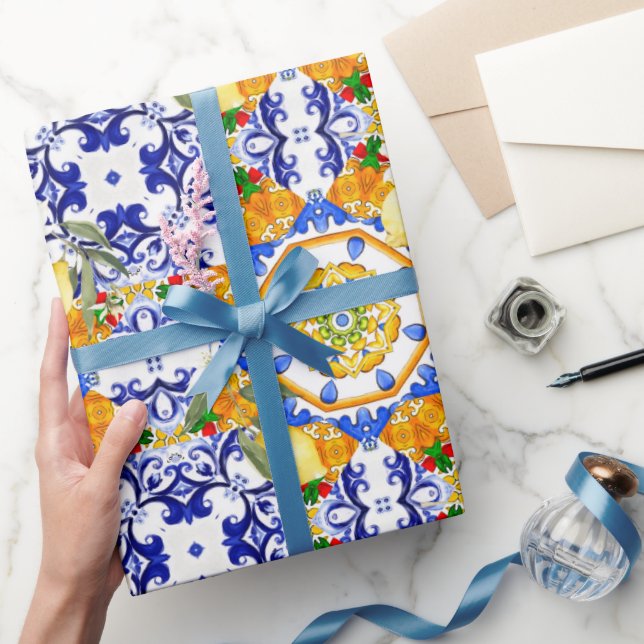 Papel De Regalo Estilo siciliano, limones, majólica (Regalar)