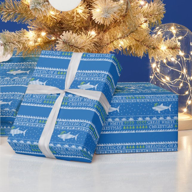 Papel De Regalo Estilo suéter feo Gran Navidad Blanco Azul (Vacaciones)