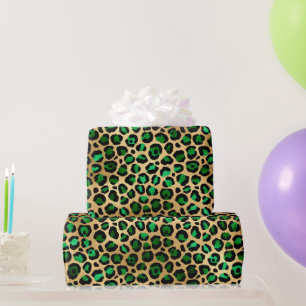 Papel De Regalo Estilo Verde y Oro de Hojas de Leopardo Safari