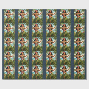 Papel De Regalo Estilo vintage chica hula hawaiana viaje