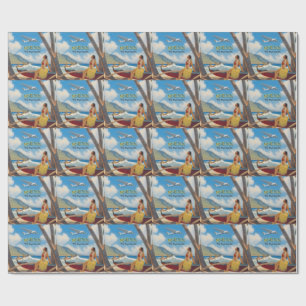 Papel De Regalo Estilo vintage chica hula viaje hawaiano Honolulu
