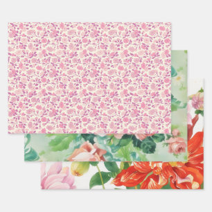Papel de Regalo Estilo Vintage con Flores Rosas