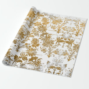 Papel De Regalo Estilo Vintage Grunge Patrón Floral Damasco Dorado