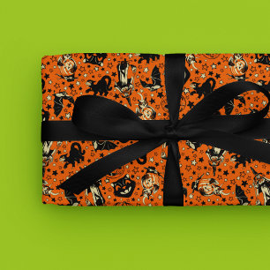 Papel De Regalo Estilo Vintage Halloween Negro y Naranja