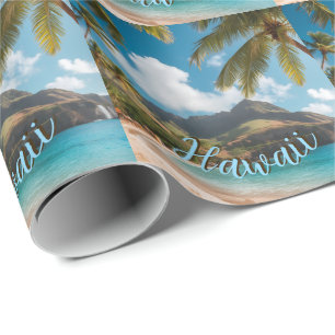 Papel De Regalo Estilo Vintage Hawaiano Palmeras Mar Azul Cielo Vi