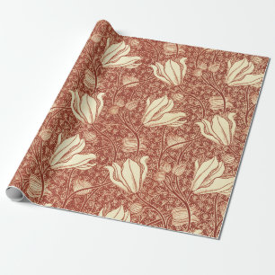 Papel De Regalo Estilo William Morris Patrón Floral de Lirio Rojo