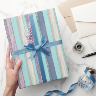 Papel De Regalo Estiloso Aqua Blue Purple Beach Hut Stripe