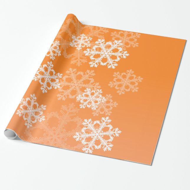 Papel De Regalo Estiloso Naranja Snowflakes Navidades modernos (Desenrollado)