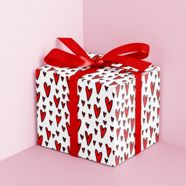 Papel De Regalo Estiloso patrón de corazones rojos Valentines (Subido por el creador)