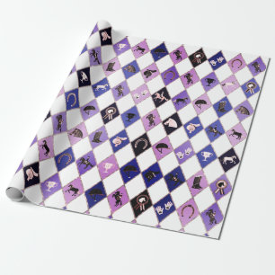 Papel De Regalo Estiloso patrón de diamante ecuestre azul púrpura