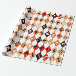 Papel De Regalo Estiloso patrón de diamante ecuestre Naranja rojo