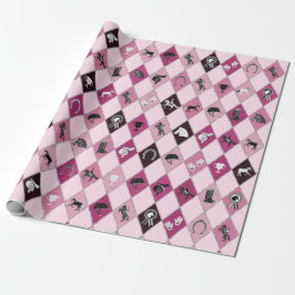Papel De Regalo Estiloso Patrón de Diamante Ecuestre Rosa