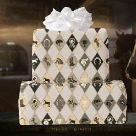 Papel De Regalo Estiloso patrón de diamantes ecuestres de crema be