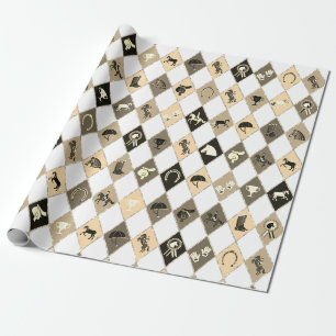 Papel De Regalo Estiloso patrón de diamantes ecuestres de crema be
