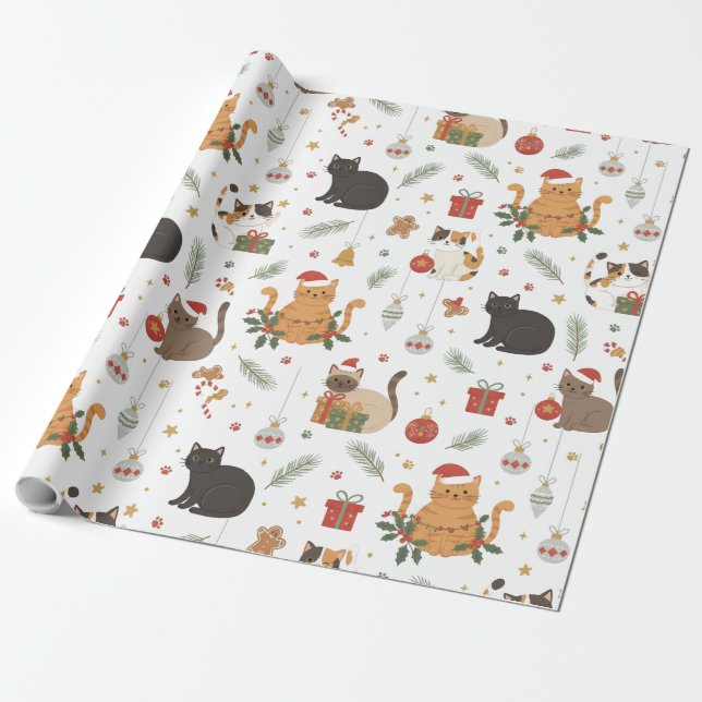 Papel De Regalo estive Meowy Christmas Cat Pattern Gift (Desenrollado)