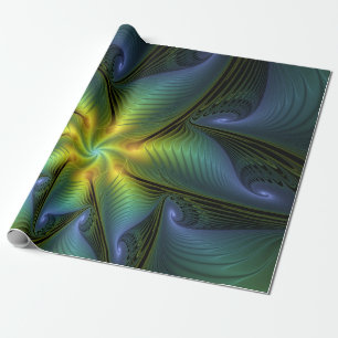 Papel De Regalo Estrella abstracta, brillante arte azul verde dora