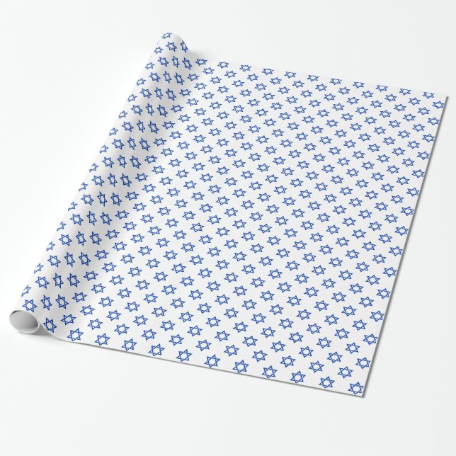 Papel De Regalo Estrella azul de David en blanco (Desenrollado)