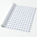 Papel De Regalo Estrella azul de David en blanco<br><div class="desc">Papel envuelto con un patrón azul Star of David (Magen David) sobre un fondo blanco. ¡Personalizable. Perfecto para festividades judías y ocasiones como Hanukkah (Chanukah),  Bar Mitzvah o Bat Mitzvah.</div>