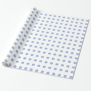 Papel De Regalo Estrella azul de David en blanco
